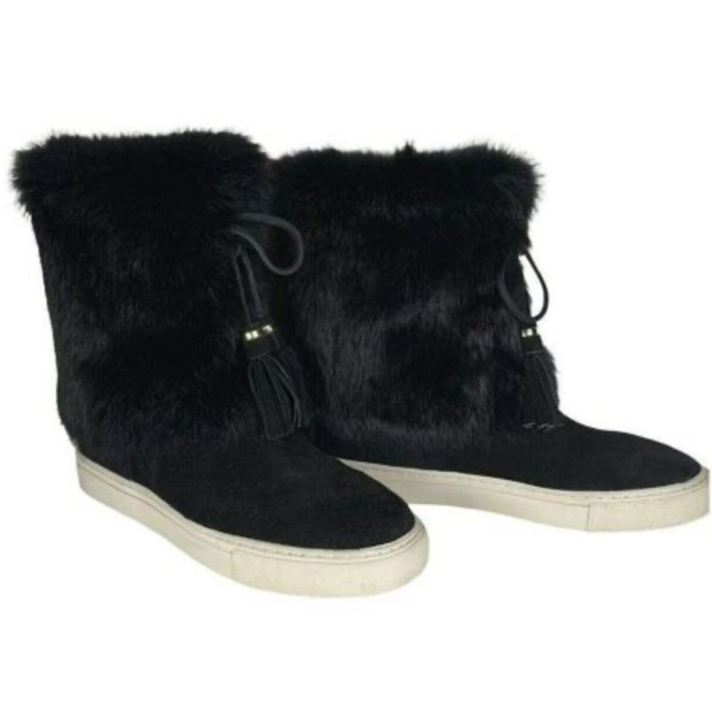 Tory Burch Angelica Black Rabbit Suede Winter Boots